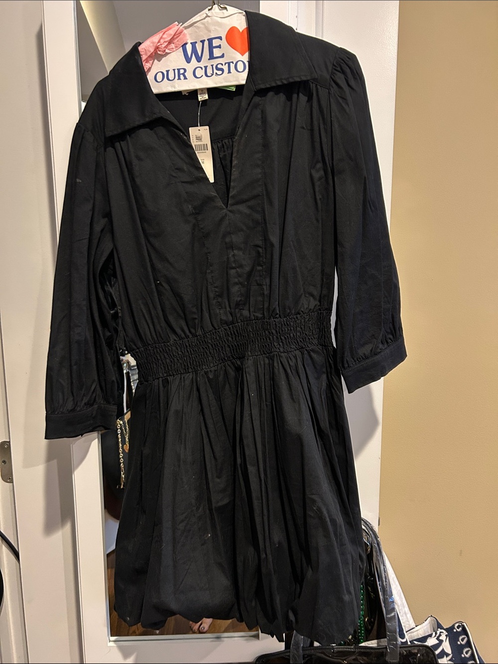 Anthropologie Black Gathered Yoke Shirt Dress